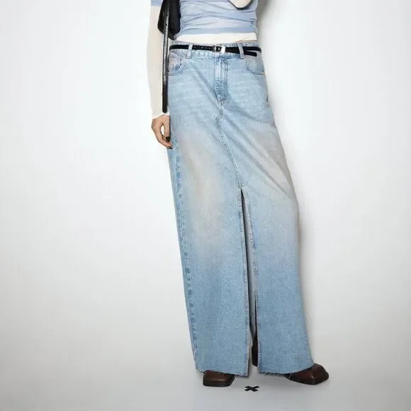 ZARA Z1975 PINK WASHED SLIT DENIM SKIRT - Picture 13 of 13